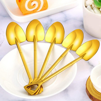 8 τεμάχια χρυσά κουτάλια σε σχήμα φτυαριού από ανοξείδωτο ατσάλι σε σχήμα παγωτού καφέ Κουτάλια για το σπίτι και το πάρτι