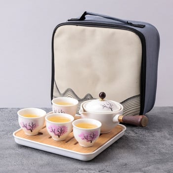 Портативен чайник Китайски Gongfu Kung Fu Чаен комплект Въртящ се на 360 чайник Чайник Чайник Чаша с дървена дръжка Чаша за домашен офис