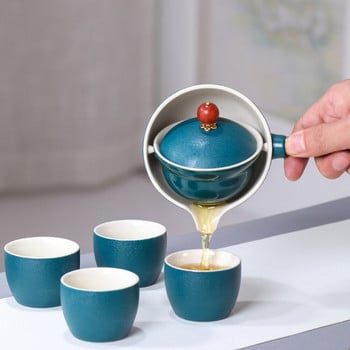 Портативен чайник Китайски Gongfu Kung Fu Чаен комплект Въртящ се на 360 чайник Чайник Чайник Чаша с дървена дръжка Чаша за домашен офис
