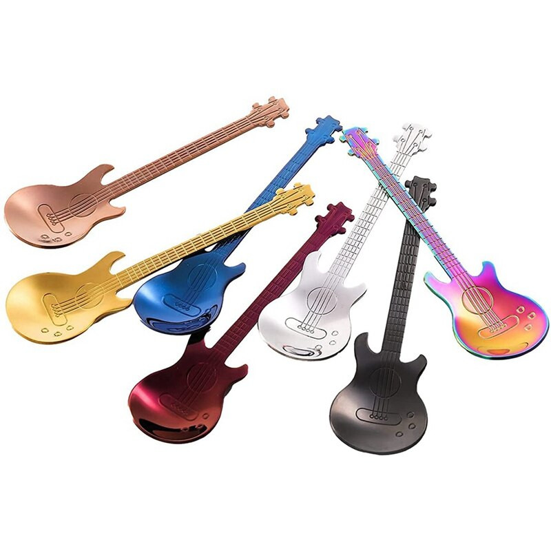 14 dalių gitariniai kavos šaukštai, mažas šaukštelis, kūrybingi espreso šaukštai desertui, ledai, arbata, maišymas, maišymas