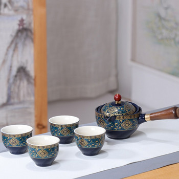 Китайски комплект за чай Kung Fu Въртящ се на 360 чайник Керамичен чайник Инфузер Полуавтоматичен чайник Gongfu Чаша