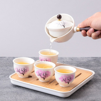 Set de ceai chinezesc Kung Fu, ceainic rotativ 360, ceainic din ceramică, infuzor semi-automat, ceainic Gongfu, ceainic