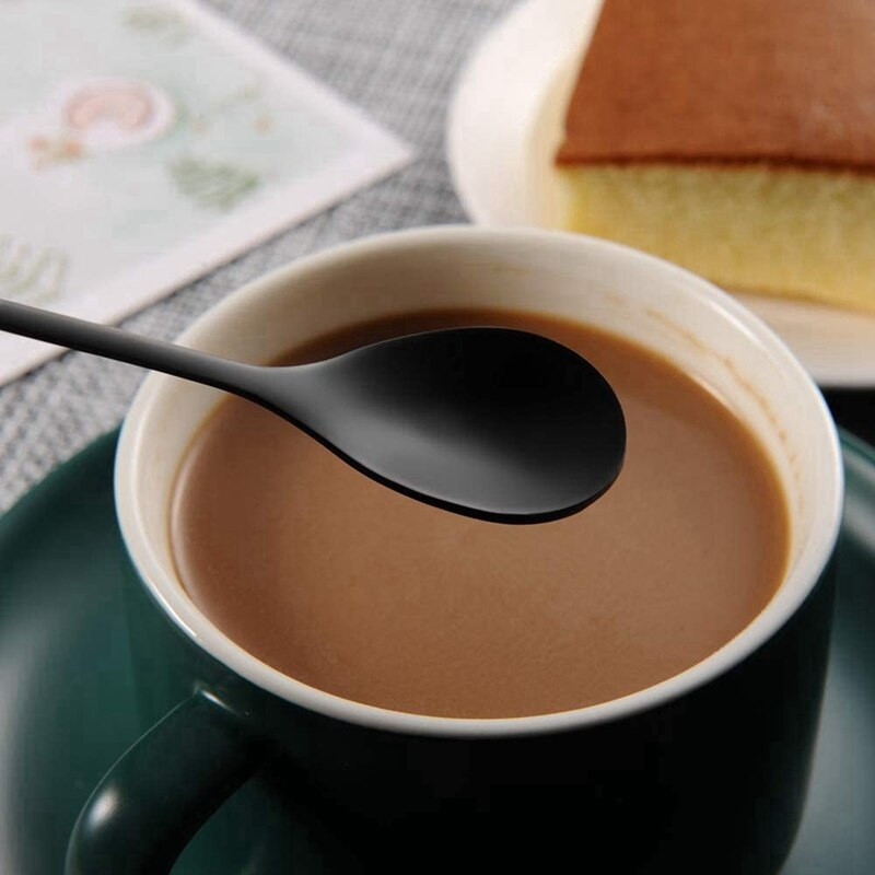 Set linguri de cafea Linguri espresso pentru desert ceai lingura de amestecare si amestecare din otel inoxidabil - set de 16 linguri de frunze negre
