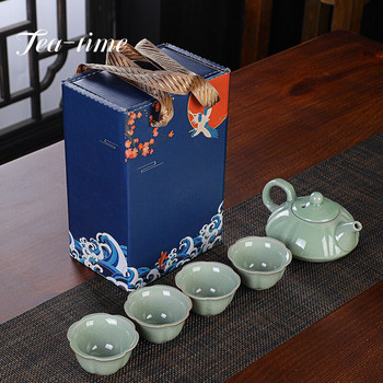 Китайски кунг-фу Пътуващ сервиз за чай Керамичен чайник Ge Kiln Чаша за чай Gaiwan Порцеланов чайник Чайници Комплекти прибори за чай Чаена церемония