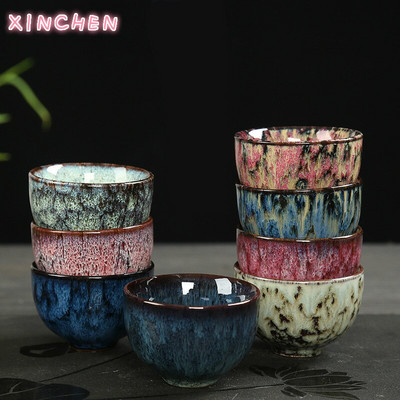Kiln Change Tianmu Glaze Porcelian Чаша за чай 60 мл Керамична китайска кунг-фу Комплект сервизи за чай Цветен домашен комплект за чай Най-добрият подарък приятел