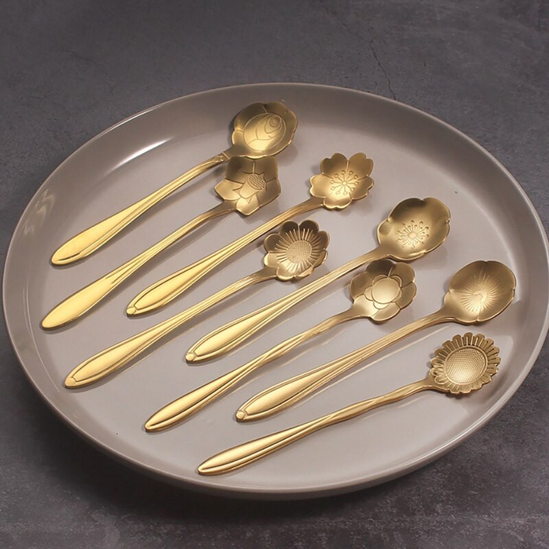 Set de lingurițe de cafea cu flori de 8 buc. Linguriță de desert cu flori din oțel inoxidabil Linguriță de zahăr pentru vesela de bucătărie, cafenea sau bar