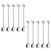 Комплект лъжички за кафе от неръждаема стомана, 10 бр. чаени лъжички, десертни лъжички с листа, десертни лъжички за сервиране, лъжици за разбъркване