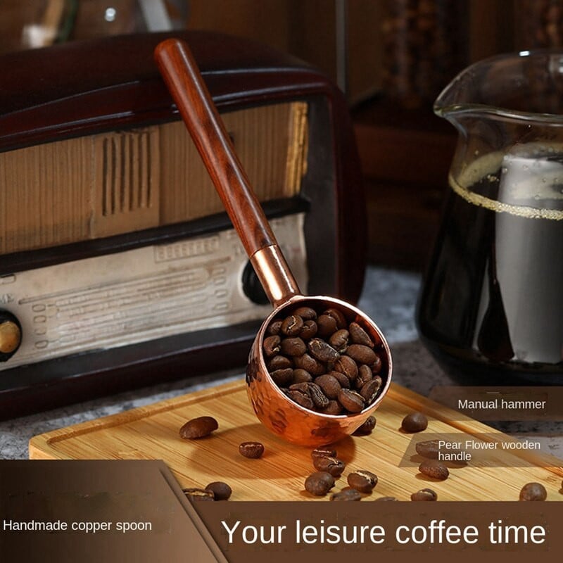 Lingurita de cafea din cupru, lingura de masurare pentru cafea macinata, espresso, boabe de cafea