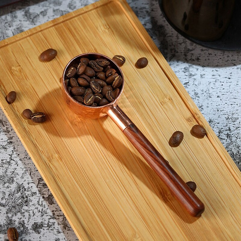 Lingurita de cafea din cupru, lingura de masurare pentru cafea macinata, espresso, boabe de cafea