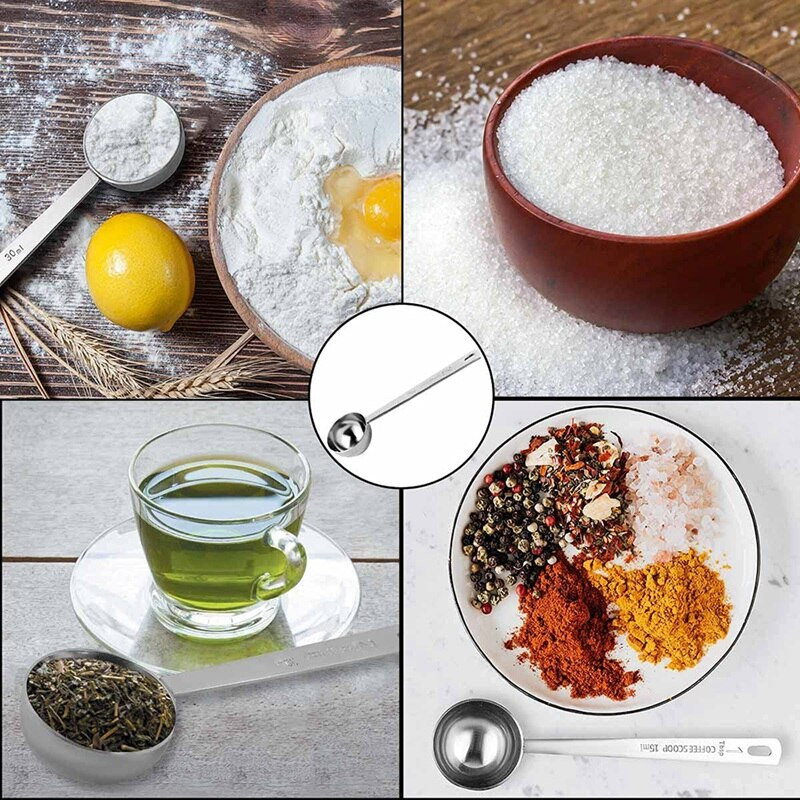 2 buc. lingură de cafea set de linguri de cafea ceașcă de măsurare din oțel inoxidabil 1 lingură și 2 linguri