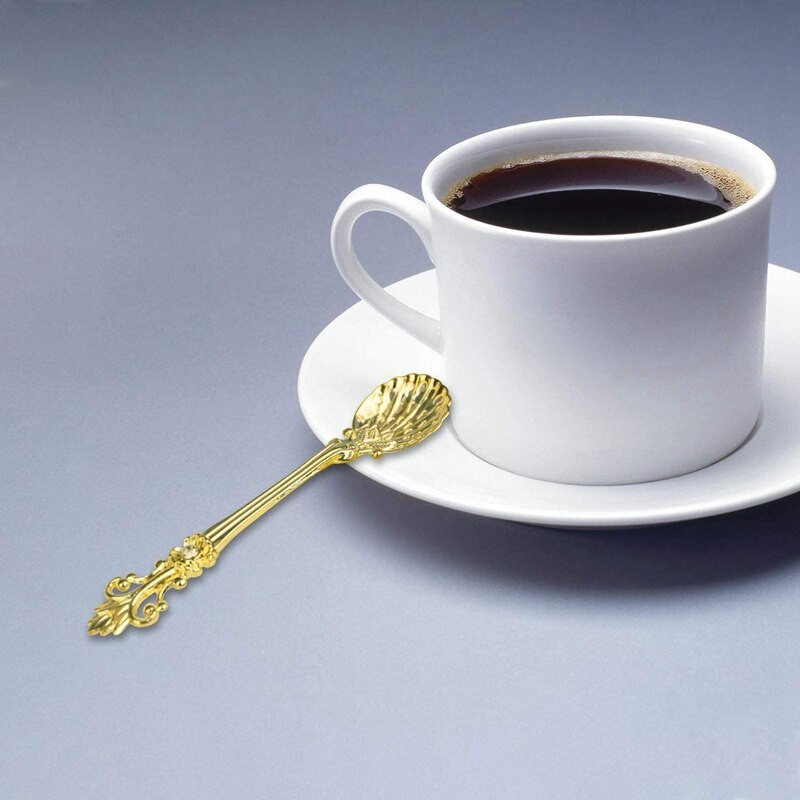 Pachet de 16 linguri de cafea cu model vintage, lingură vintage Demitasse de 4,5 inci pentru espresso, ceai, desert, condimente (aurie)