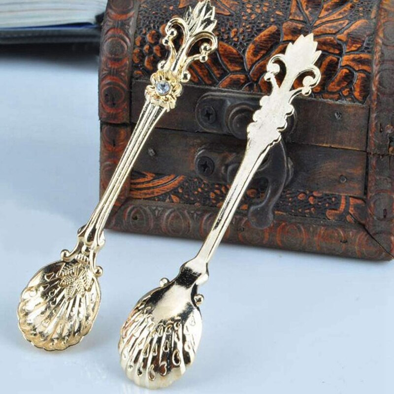 Pachet de 16 linguri de cafea cu model vintage, lingură vintage Demitasse de 4,5 inci pentru espresso, ceai, desert, condimente (aurie)