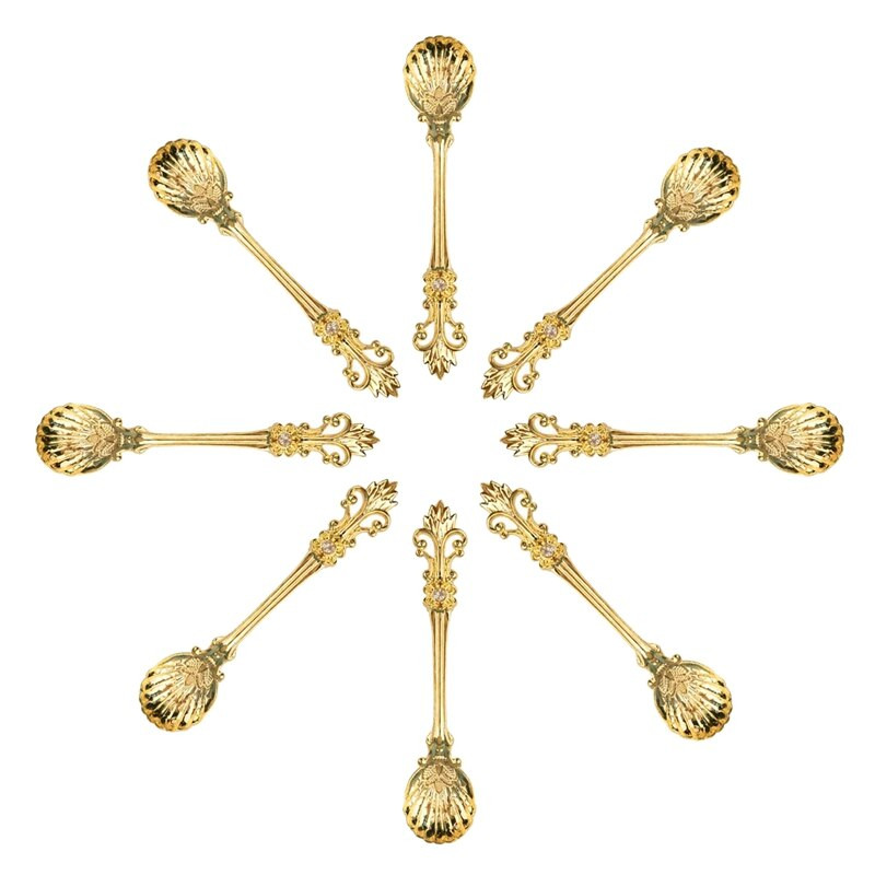 Pachet de 16 linguri de cafea cu model vintage, lingură vintage Demitasse de 4,5 inci pentru espresso, ceai, desert, condimente (aurie)