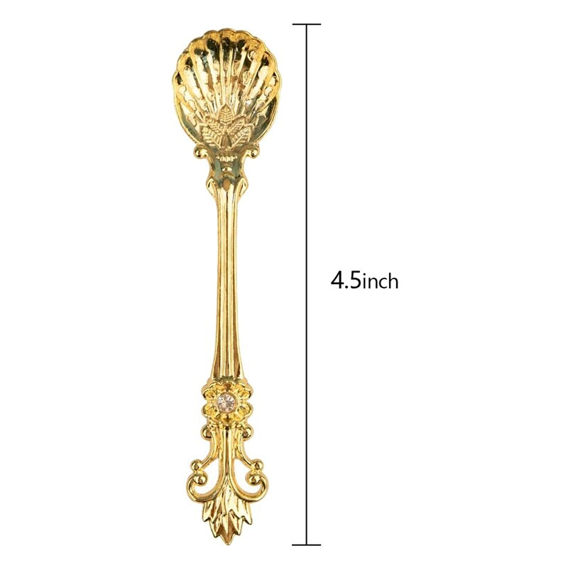 Pachet de 16 linguri de cafea cu model vintage, lingură vintage Demitasse de 4,5 inci pentru espresso, ceai, desert, condimente (aurie)