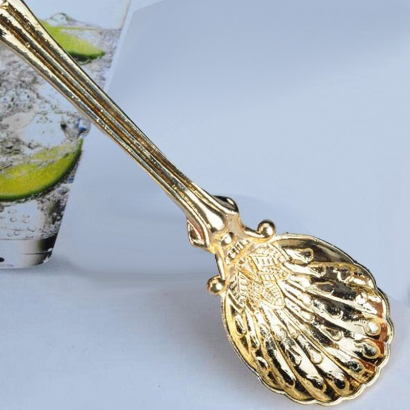 Pachet de 16 linguri de cafea cu model vintage, lingură vintage Demitasse de 4,5 inci pentru espresso, ceai, desert, condimente (aurie)