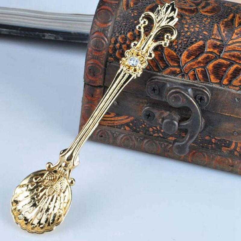 16 ks kávových lyžičiek s vintage vzorom, 4,5-palcová lyžička Demitasse Vintage na espresso, čaj, dezert, korenie (zlatá)