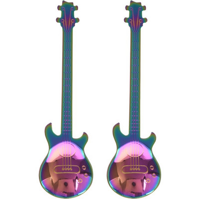 Set 8 linguri de cafea din oțel inoxidabil în formă de chitară linguri de demitasse linguri de desert lingură de zahăr ustensil drăguț de bucătărie