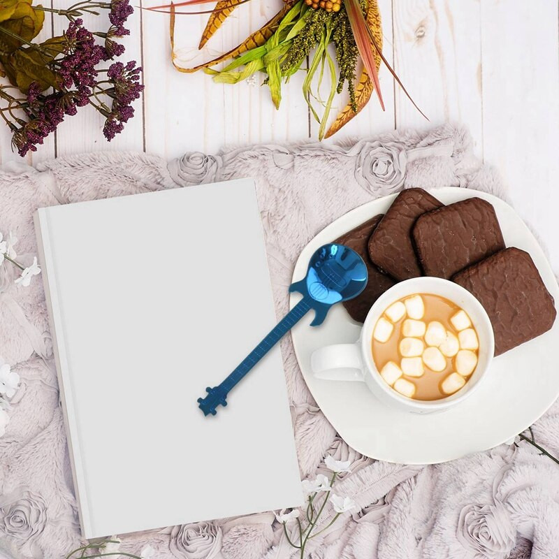 Set 8 linguri de cafea din oțel inoxidabil în formă de chitară linguri de demitasse linguri de desert lingură de zahăr ustensil drăguț de bucătărie