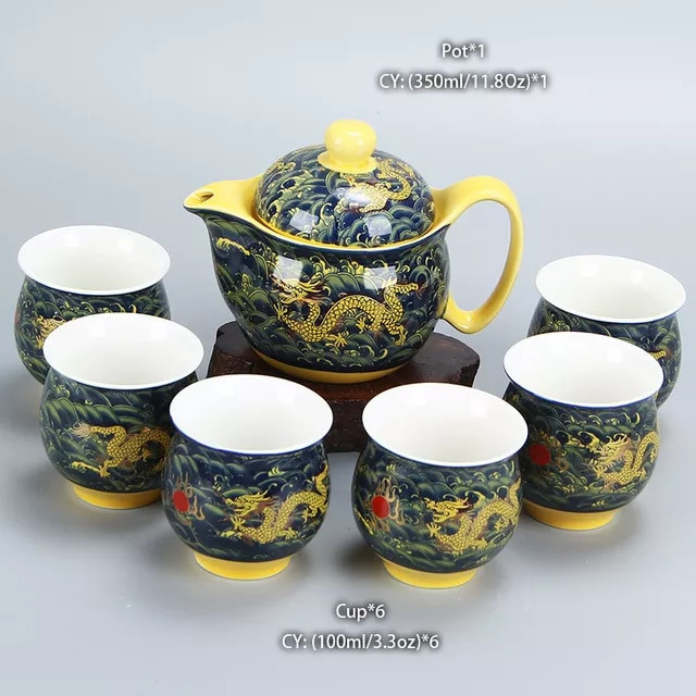 Čínska keramická čajová súprava Kung Fu porcelánová čajová šálka sada kanvíc Dračí čajník šálka Kungfu čajová súprava Puer Oolong čajový riad