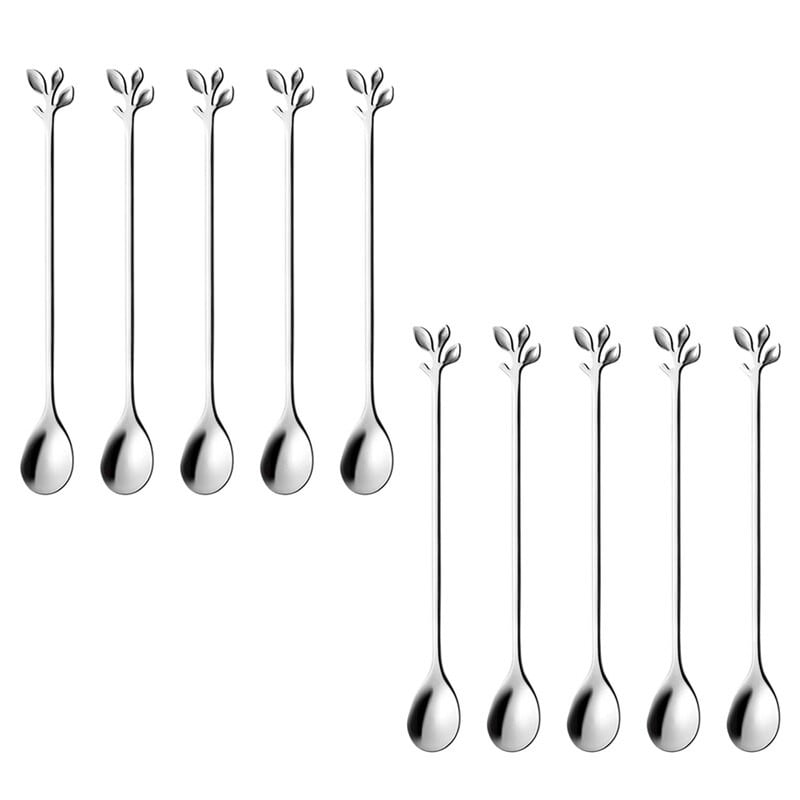 Set de linguri de cafea din oțel inoxidabil, lingurițe de 10 buc, linguri de desert din frunze, linguri de desert pentru masă, linguri de amestecat