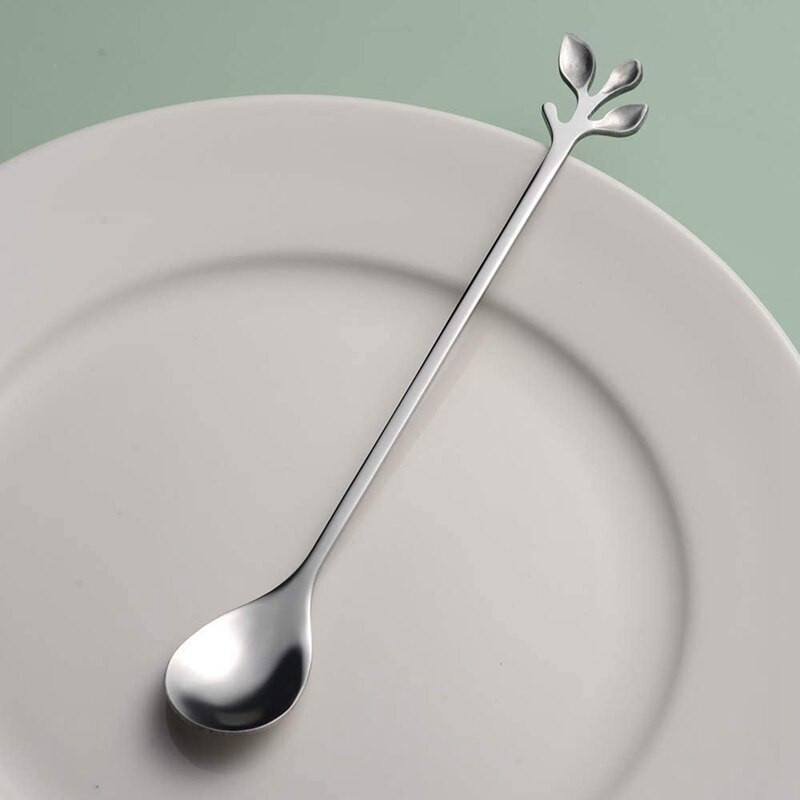 Set de linguri de cafea din oțel inoxidabil, lingurițe de 10 buc, linguri de desert din frunze, linguri de desert pentru masă, linguri de amestecat