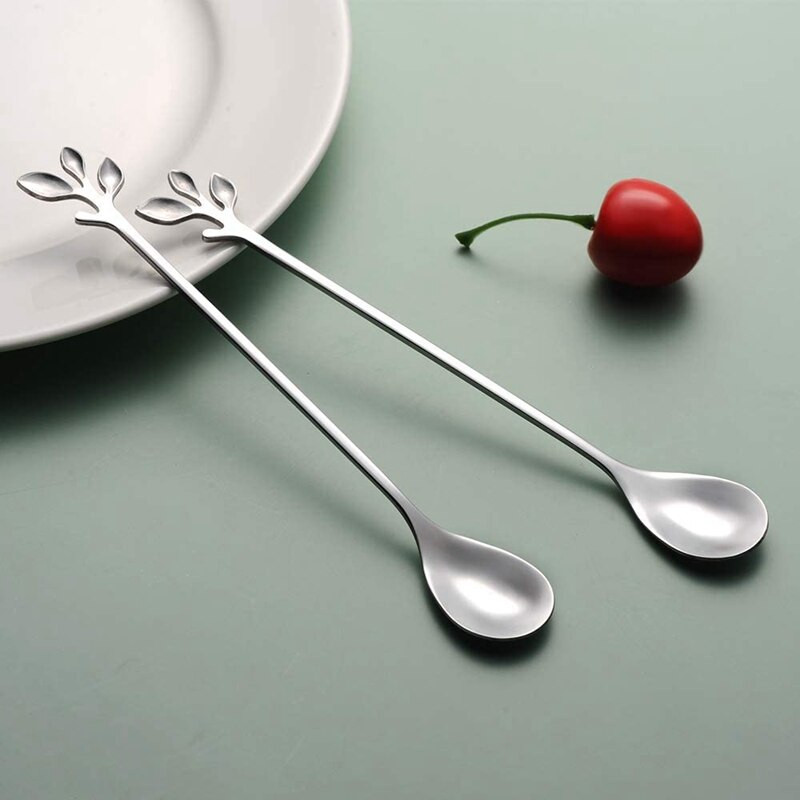 Set de linguri de cafea din oțel inoxidabil, lingurițe de 10 buc, linguri de desert din frunze, linguri de desert pentru masă, linguri de amestecat