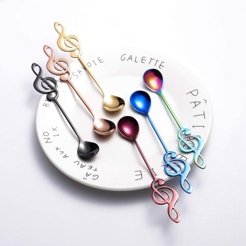 Muzikiniai natų šaukšteliai 6 pakuotės Kūrybingi mieli arbatiniai šaukšteliai 18/10 nerūdijančio plieno šaukšteliai Muzikinės notacijos formos kavos šaukšteliai