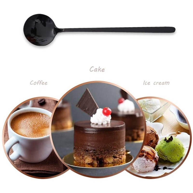 Mini linguri de desert Linguri de cafea Lingurite placate cu negru Mâner glazurat pentru desert ceai înghețată tort cafea set de 12