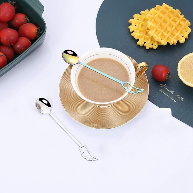 Rozsdamentes acél kanalak Szép szárny formájú kávéscsésze kanál fagylalt desszert teáskanál Kreatív akasztó kanál étkészlet