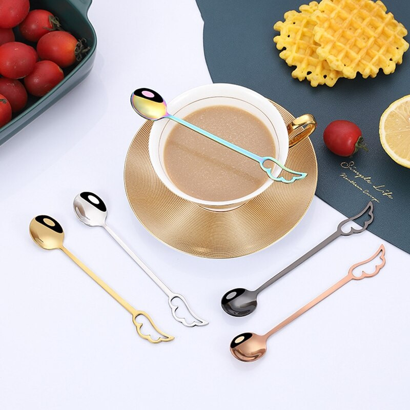 Rozsdamentes acél kanalak Szép szárny formájú kávéscsésze kanál fagylalt desszert teáskanál Kreatív akasztó kanál étkészlet