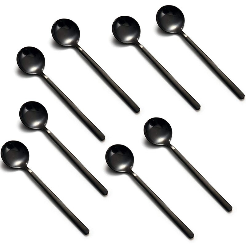 Mini dezertné lyžičky, kávové lyžičky, čierne pokovované čajové lyžičky, matná rukoväť na dezert, čaj, zmrzlina, koláč, káva, sada 12 kusov