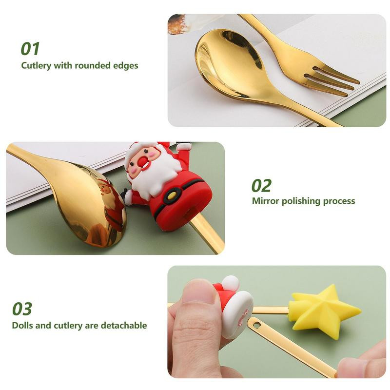 4 buc. linguri de cafea desert desene animate de Crăciun Steaua de Moș Crăciun linguri de ceai în formă de brad de Crăciun 15,8 cm Cadou de Crăciun de Anul Nou