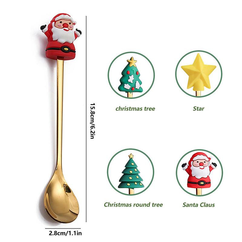 4 buc. linguri de cafea desert desene animate de Crăciun Steaua de Moș Crăciun linguri de ceai în formă de brad de Crăciun 15,8 cm Cadou de Crăciun de Anul Nou