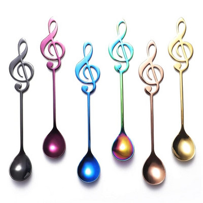HOT-Music Note Spoons 6-Pack Creative Cute Teaspoons 18/10 Stainless Steel Staff Musical Note Spoons Кафени лъжици