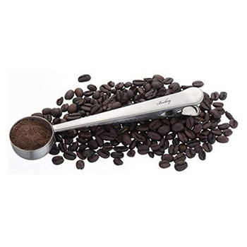 HOT-2Pcs Κλιπ για σέσουλα καφέ 2 σε 1 από ανοξείδωτο ατσάλι Μεζούρα για δοσομετρική κουτάλα καφέ με μακριά λαβή με κλιπ για αλεσμένο τσάι