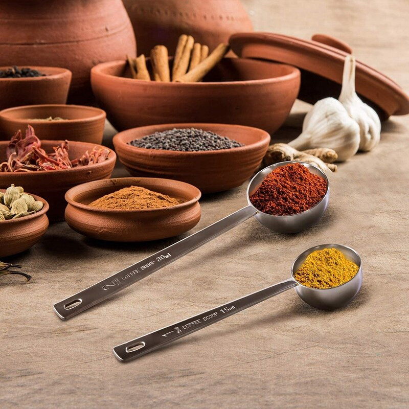 2 pakiranja žlica za kavu od nehrđajućeg čelika Mjerna žlica za kavu s dugom drškom Žlica za kavu mlijeko u prahu čaj 15 ml 30 ml