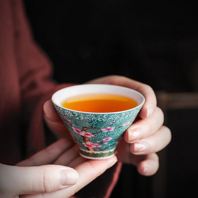 Sada porcelánových šálok na čaj Kungfu s kvetinovým vzorom, miska na čaj, šálka, kuchynský riad, čajová súprava, nástroj na pitie, darčekové balenie