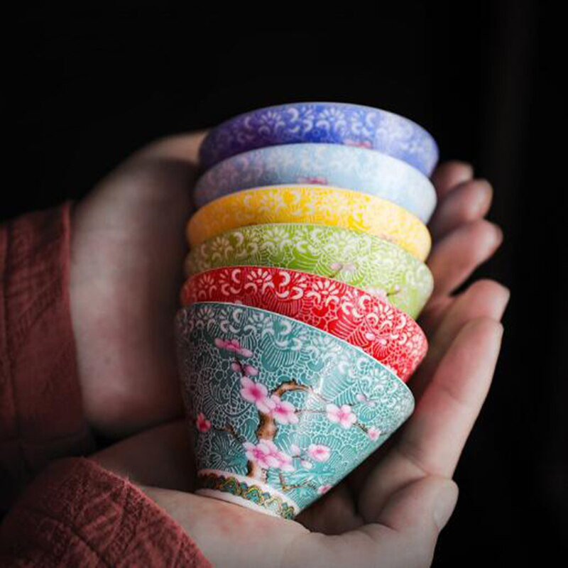 Sada porcelánových šálok na čaj Kungfu s kvetinovým vzorom, miska na čaj, šálka, kuchynský riad, čajová súprava, nástroj na pitie, darčekové balenie
