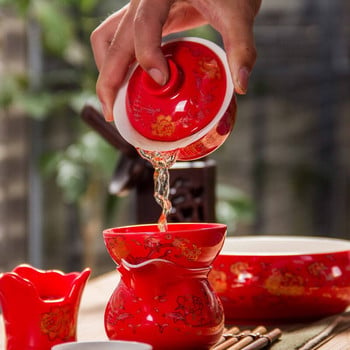 РЪЧНО РИСУВАН RED DRAGON GAIWAN СЕРВИЗ ЗА ЧАЙ ЧАЙ,КУНГ ФУ ЧАША ЗА ЧАЙ РЪЧНО РИСУВАНА КУПА ЗА ЧАЙ СЕРВИЗ ЗА ЧАЙ GAI WAN КУПА ПОРЦЕЛАНОВА ЧАША