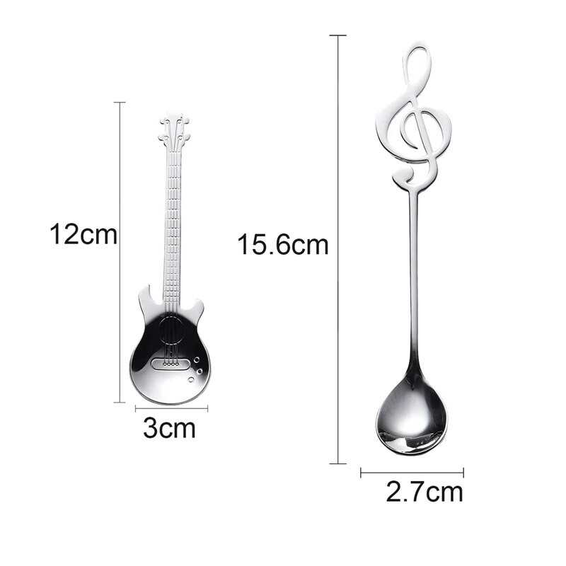 Žličice za kavu, 6 paketa kreativnih slatkih žličica od nehrđajućeg čelika u obliku notnog zapisa (3 glazbene note +3 gitara)