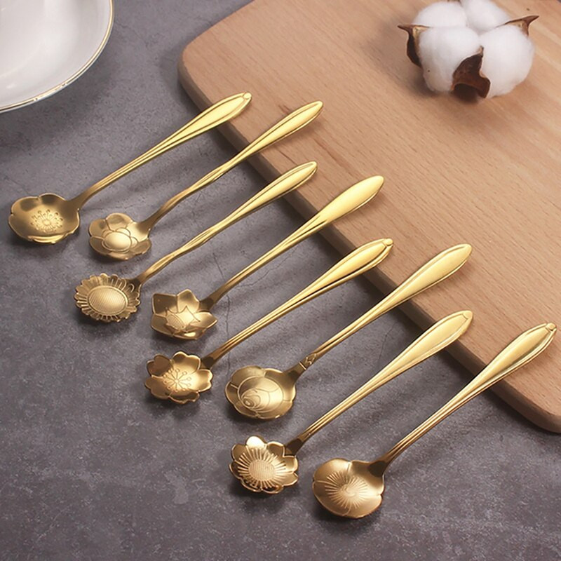 Set de lingurițe de cafea 8 buc. lingură cu flori din oțel inoxidabil lingură pentru desert lingură de zahăr pentru vesela bucătărie, cafenea sau bar