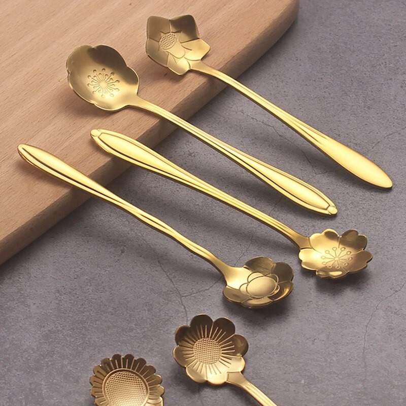 Set de lingurițe de cafea 8 buc. lingură cu flori din oțel inoxidabil lingură pentru desert lingură de zahăr pentru vesela bucătărie, cafenea sau bar