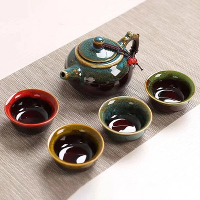 Set de ceai de călătorie pentru glazură din cuptor din ceramică, ceașcă expresă, ceainic, căni, căni Samovar, căni de cafea, cană pentru infuzor de frunze de ceai, articole de ceai Shu Puer
