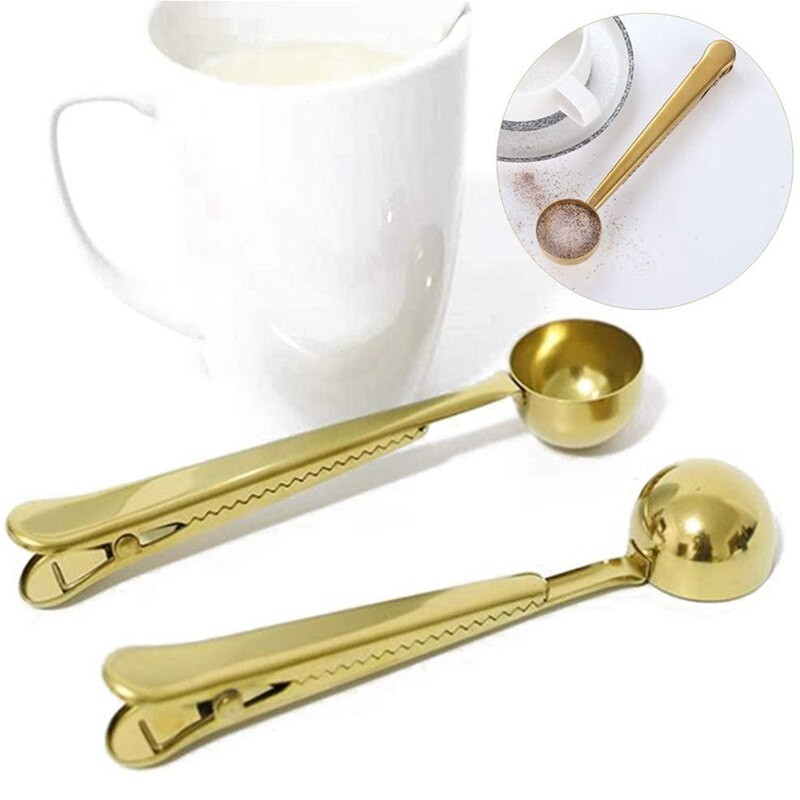 2 vienā daudzfunkcionāla garšvielu karote kafijas karote karote ar klipsi Kafijas mērkarote nerūsējošā tērauda mērkarote