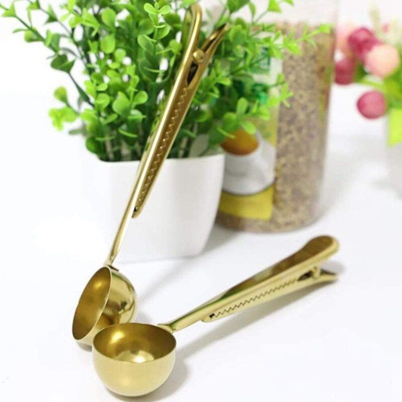 2 vienā daudzfunkcionāla garšvielu karote kafijas karote karote ar klipsi Kafijas mērkarote nerūsējošā tērauda mērkarote