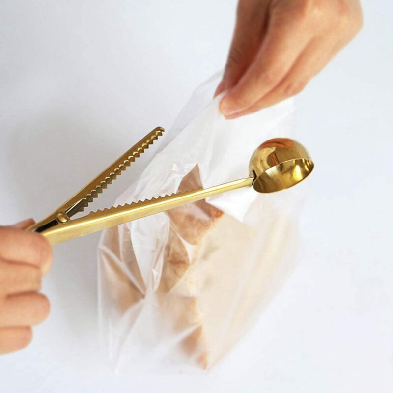 2 vienā daudzfunkcionāla garšvielu karote kafijas karote karote ar klipsi Kafijas mērkarote nerūsējošā tērauda mērkarote