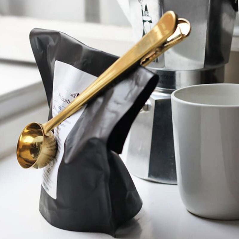 2 vienā daudzfunkcionāla garšvielu karote kafijas karote karote ar klipsi Kafijas mērkarote nerūsējošā tērauda mērkarote