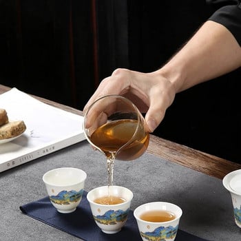 Съдове Керамични чайници с 3 чаени чаши Порцелан Gaiwan Kung Fu Teaset Преносими прибори за чай Пътуващ сервиз за чай Подаръци
