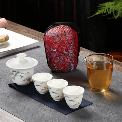 Keraamilised savinõud 3 teetassiga portselanist Gaiwan Kung Fu teaset Kaasaskantavad teenõud Reisiteekomplekt Jooginõud Kingitused