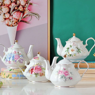 Чайник Noble Bone China 500ML Pink Camellia Комплект тенджери за кафе Домашен висококачествен порцеланов чайник Кана за парти Кафе Чайник Чайник